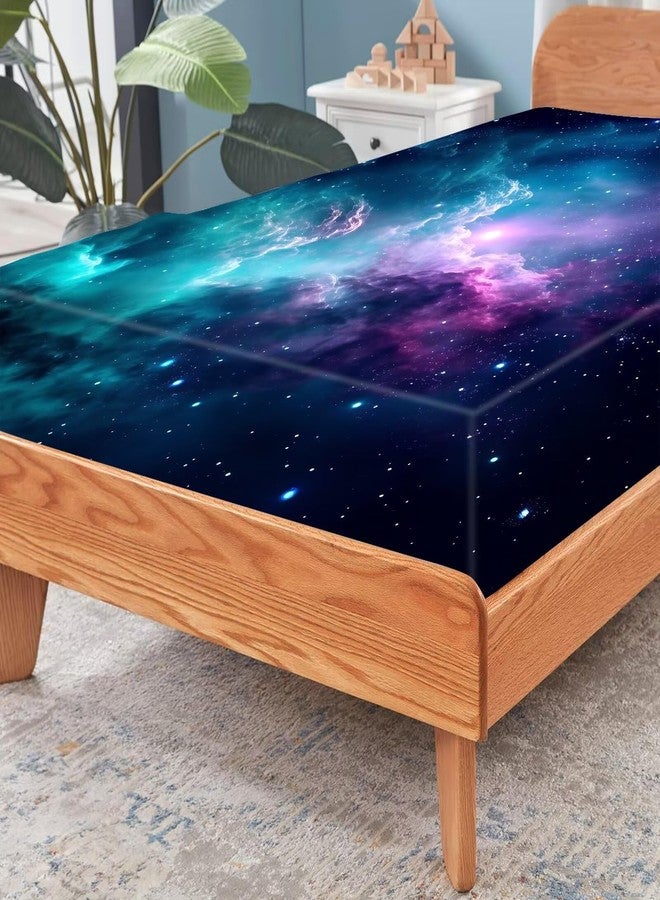 FUYEUN Blue Galaxy Sheet Set Twin: Space Bedding Set for Kids Teens Girls Boys Cloud Starry Sky Bedroom Bed - 1 Flat Sheet, 1 Fitted Sheet, 1 Pillowcase - Image 4
